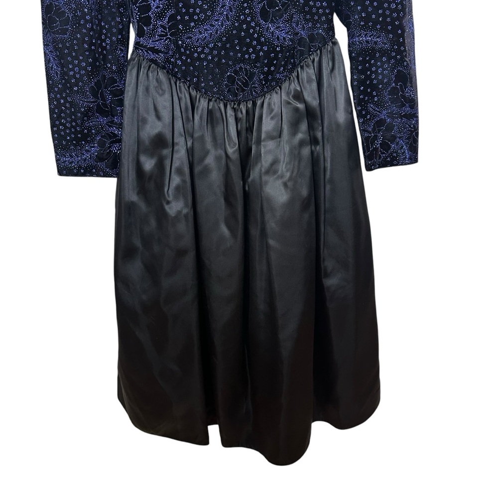 Vintage Gunne Sax Blue and Black Sparkly Long Sleeve Taffeta Formal Dress Size 8 - Picture 5 of 9